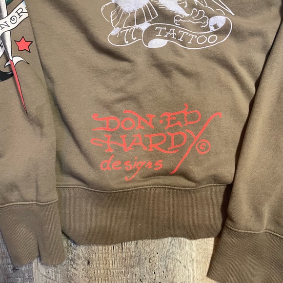 SOLD - Don Ed Hardy hooded sweater 2000s y2k beige graphic hoodie tattoo - Picture 11 of 11